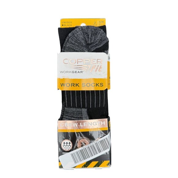 Copper Fit Work Crew Socks Unisex Black Advanced Cushioning S/M 2 Pair - Picture 4 of 8